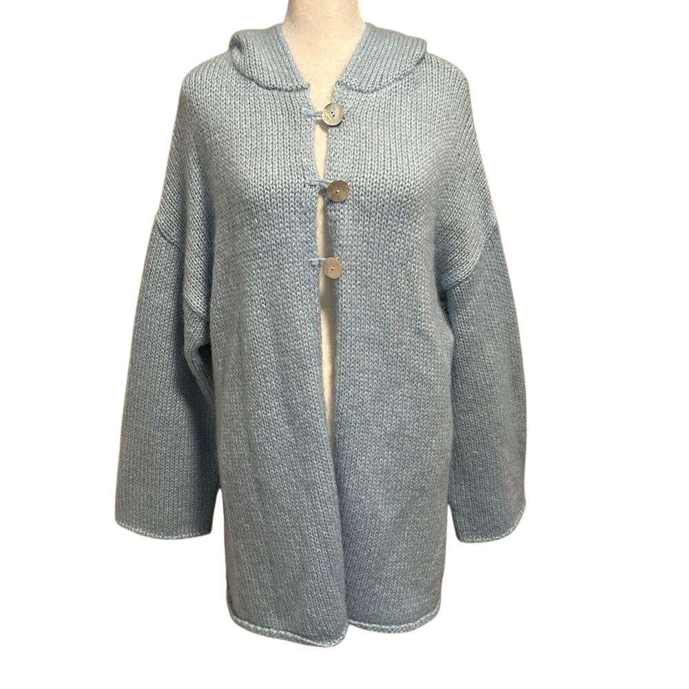 Soft Surroundings Size XL Hooded Cardigan Sweater Mohair Wool Light Blue